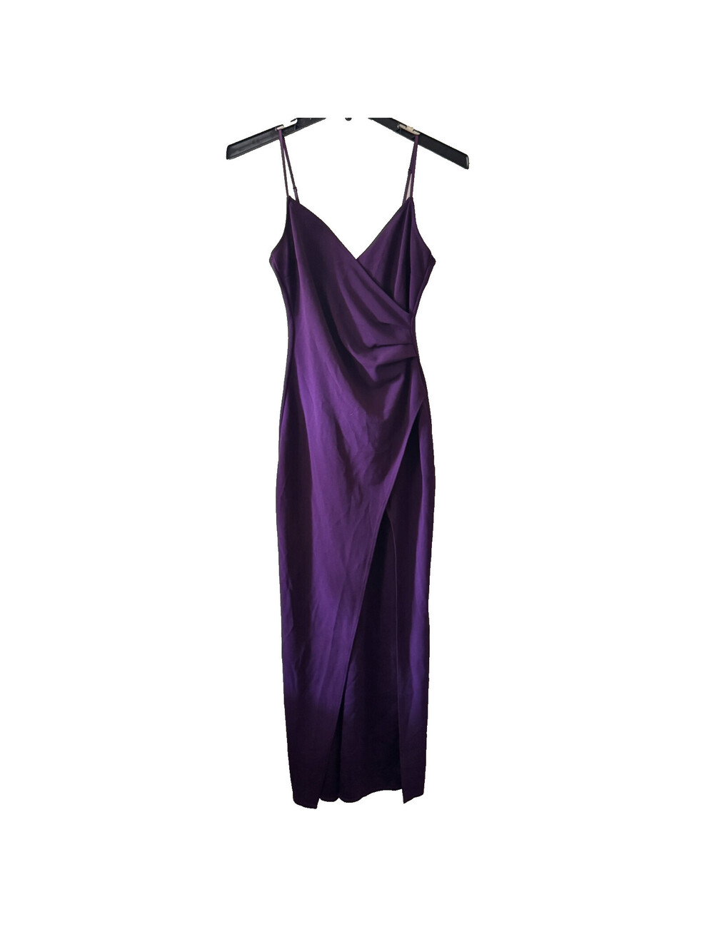 Windsor Plum Sasha Formal High Slit Wrap Dress S Vneck Spaghetti Strap 90s Prom